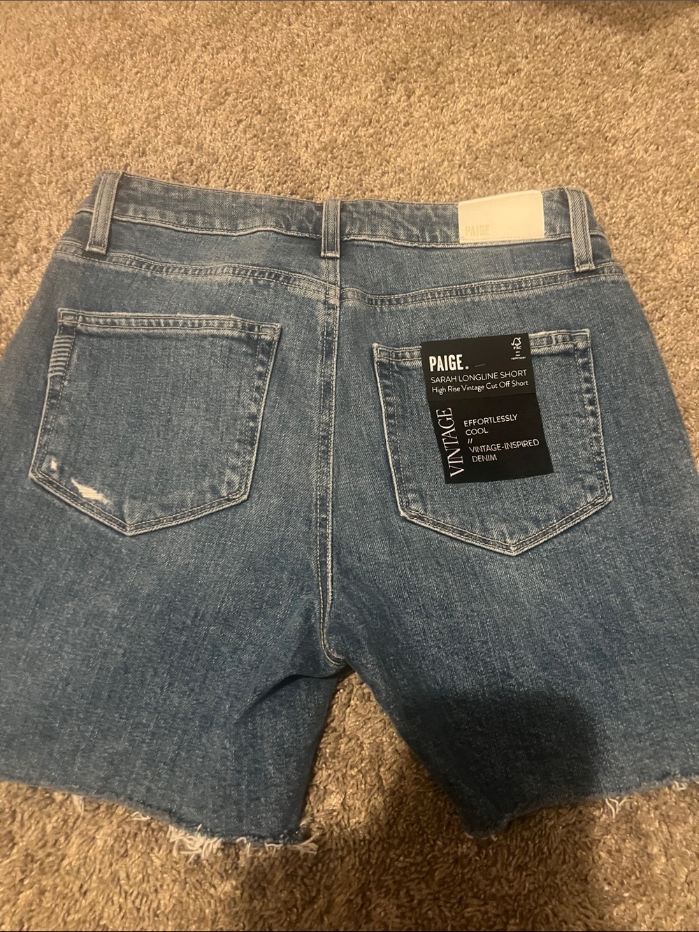 PAIGE Vintage-Inspired Mid Blue Cutoff Denim Shorts